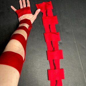 Cut Out Gloves Red Long Lace Up Sleeves Cyber Gothic Clothes Steampunk Costume